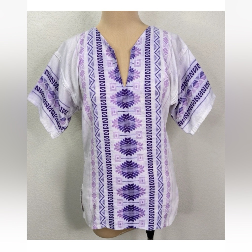 Vintage Mexican Aztec Handmade Gauze Tunic Top XS